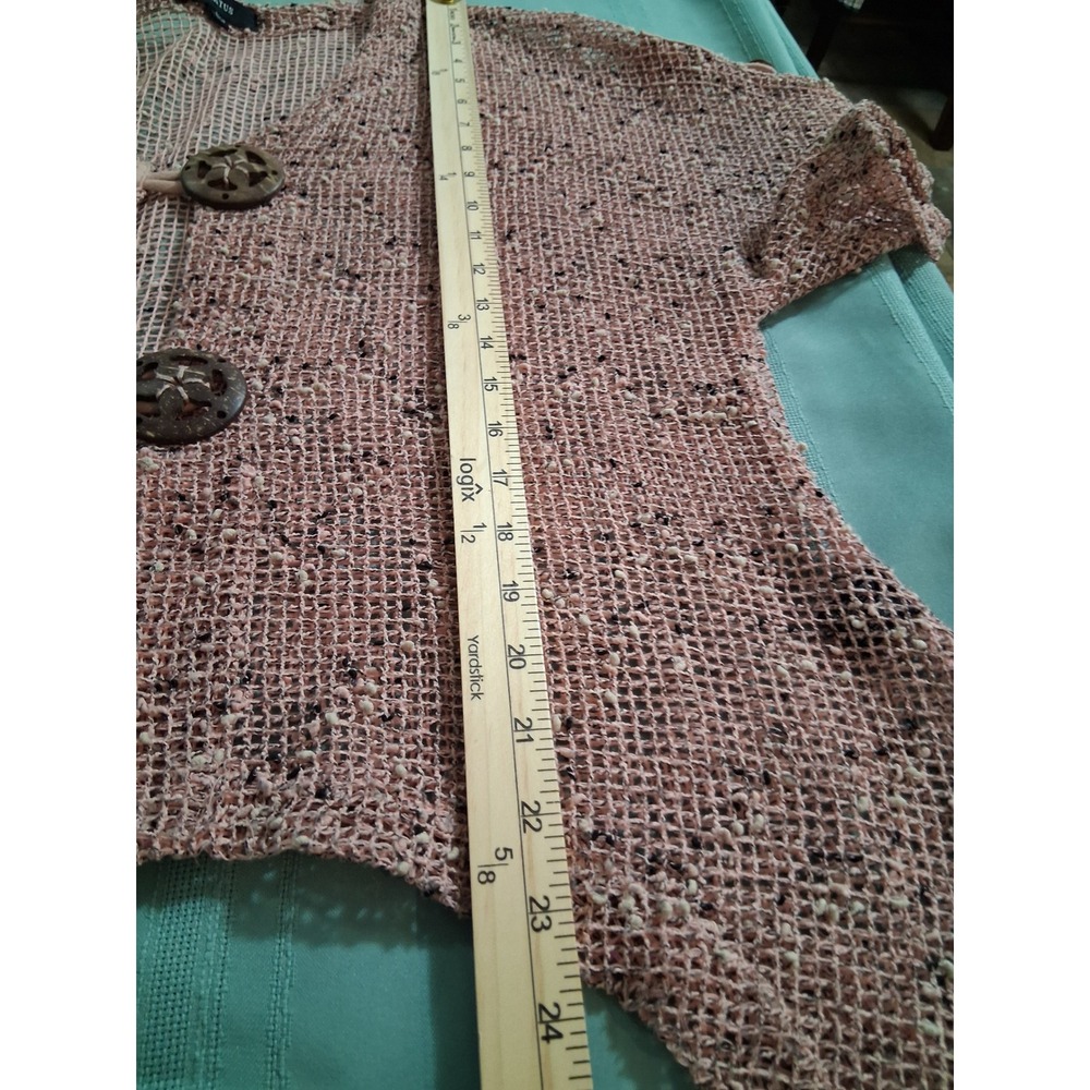 Kaktus Pink Open Knit Cotton Cardigan Boho Handkerchief Hem Button Front Large - Picture 9 of 9